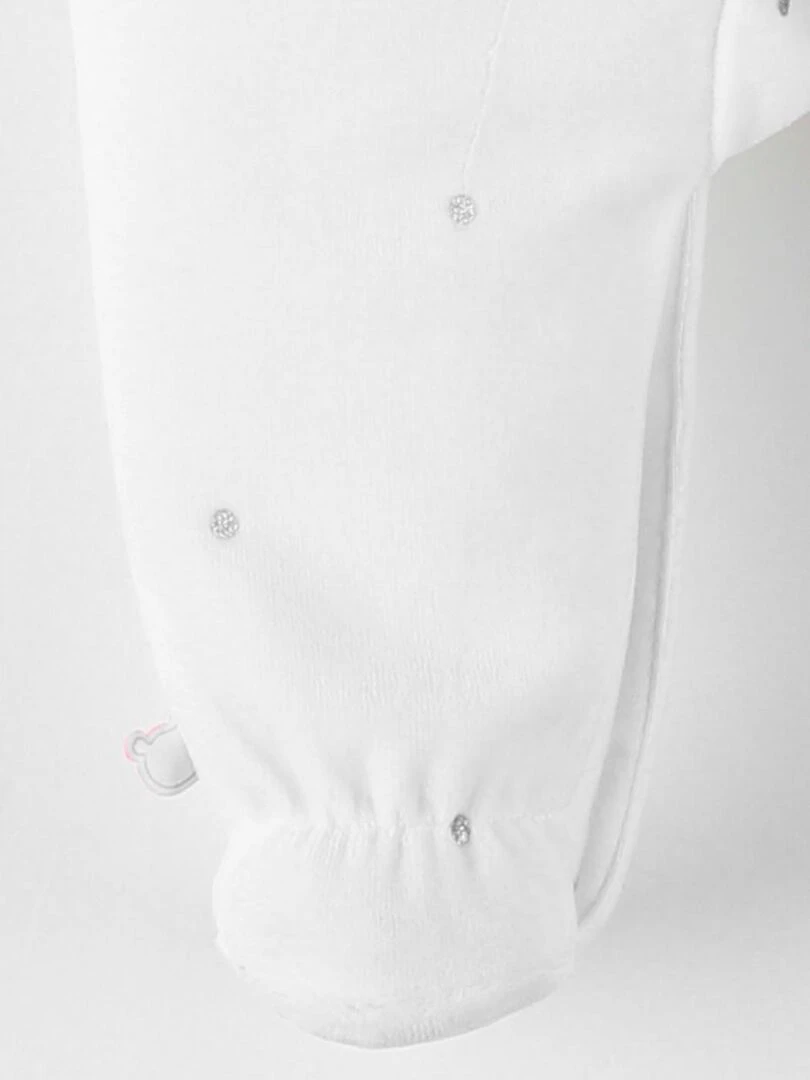 Pyjama 1 pièce hérisson en velours  écru/petits pois   Noukie's   Blanc