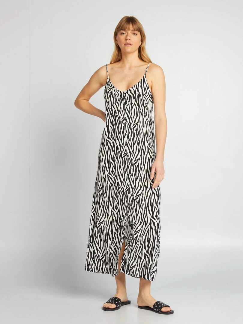 Robe longue fluide à fines bretelles Noir zèbre