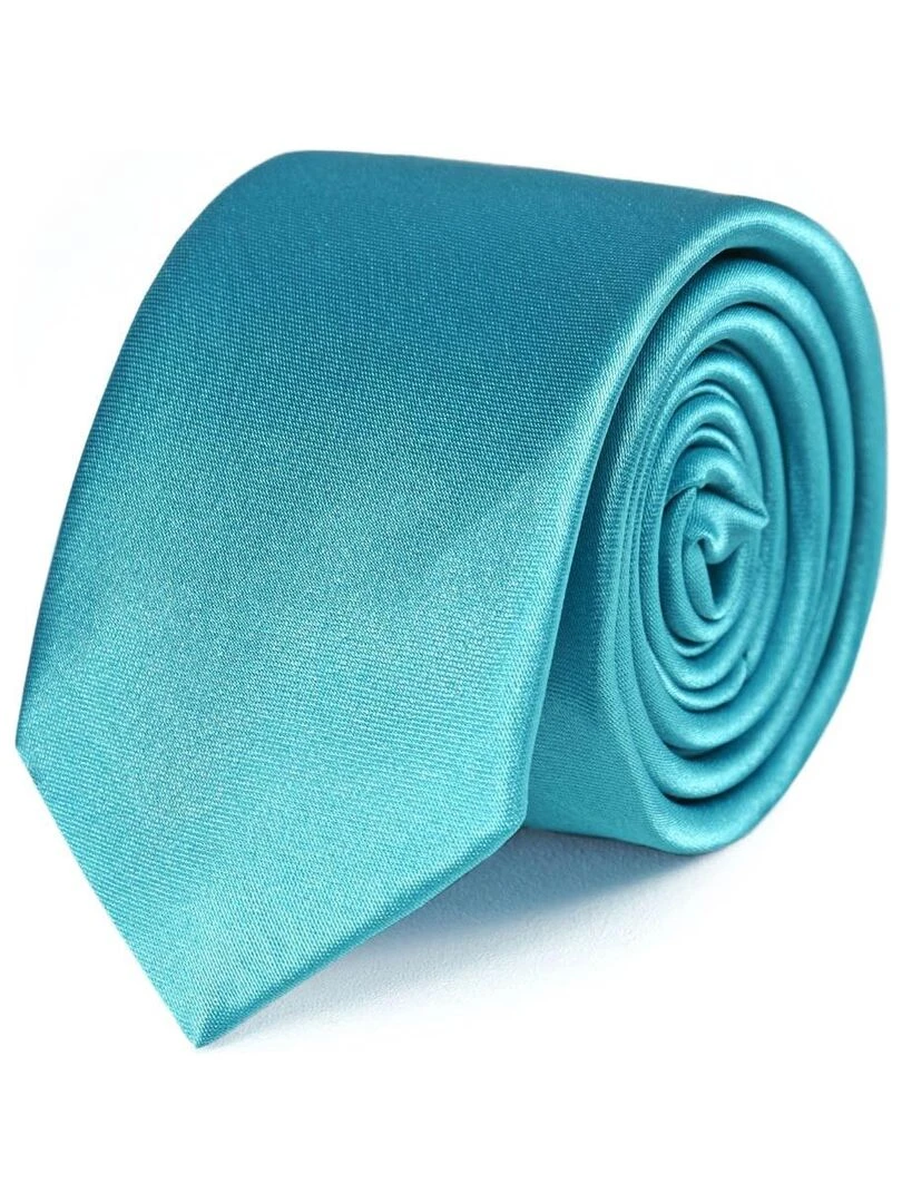 Cravate Slim Satin Unie Fabriqué en Europe Bleu turquoise