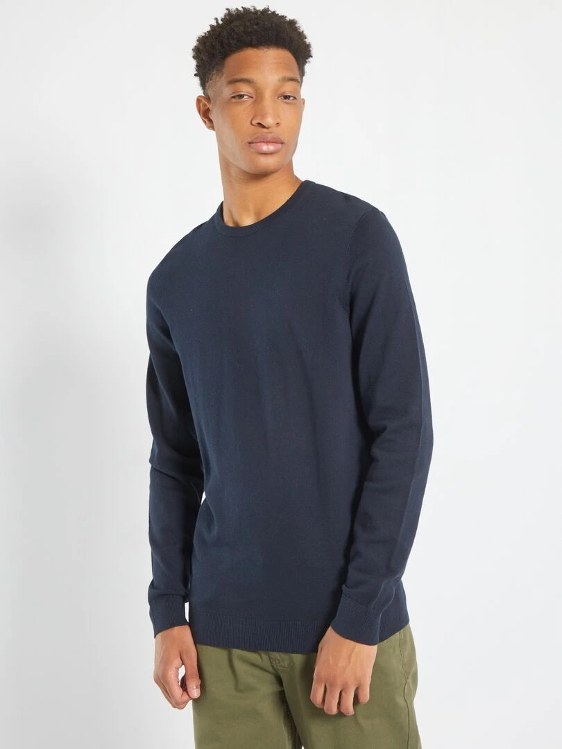 Pull uni à col rond +1m90 bleu marine
