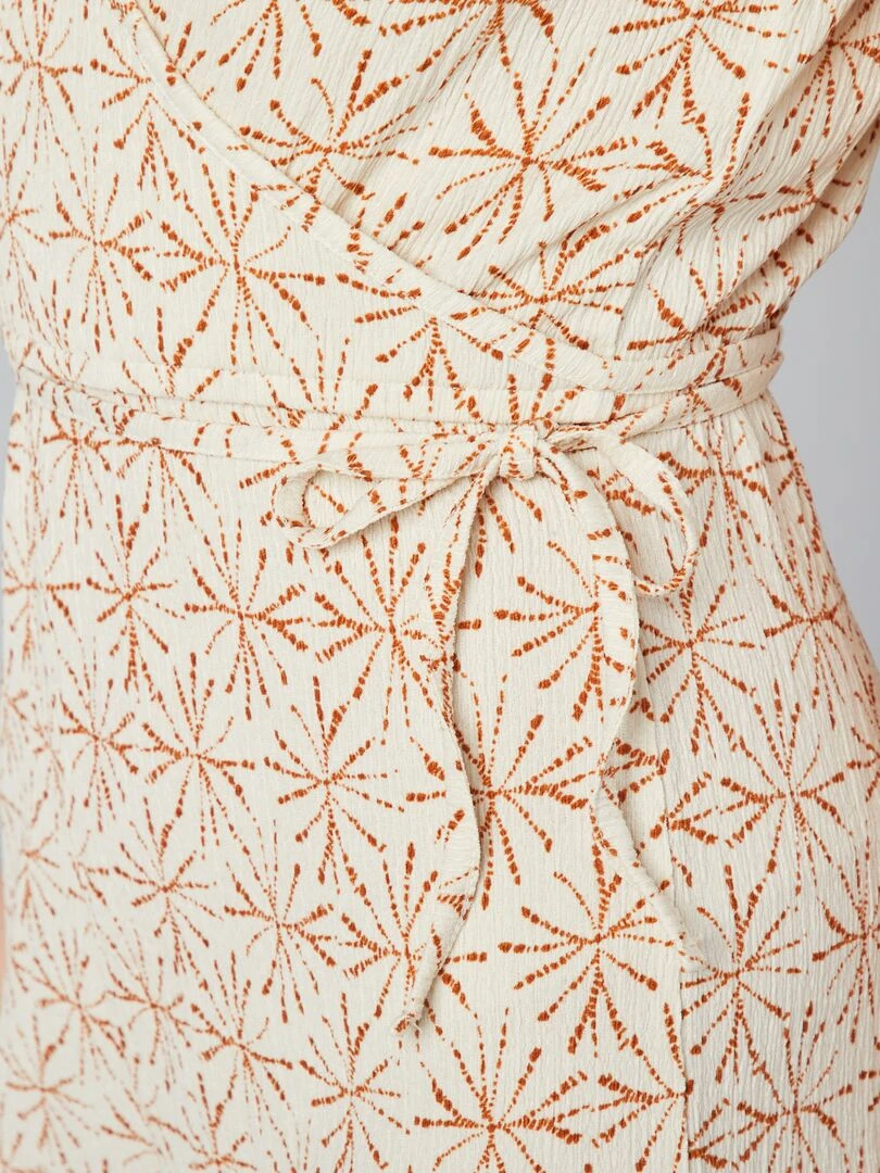 Combishort imprimé col cache coeur   Beige