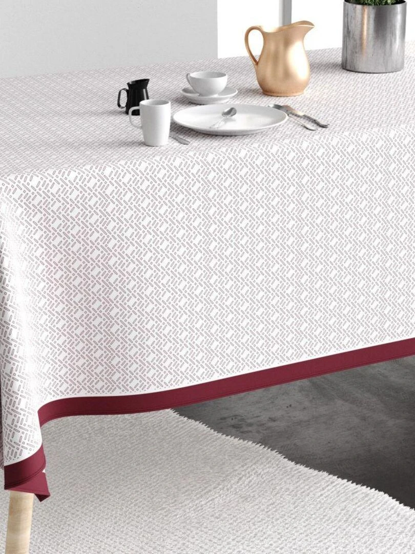 Nappe rectangulaire anti tache en Coton Barba Prune Blanc