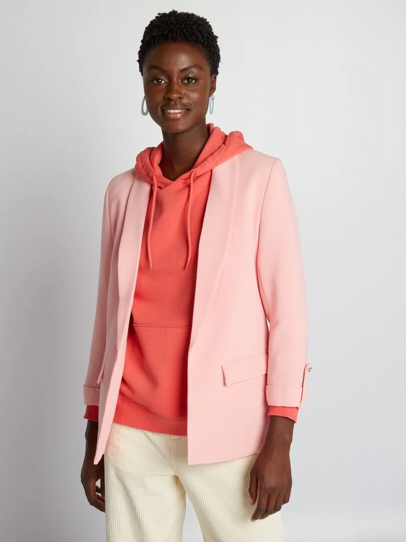 Veste blazer aux manches 3/4 Rose
