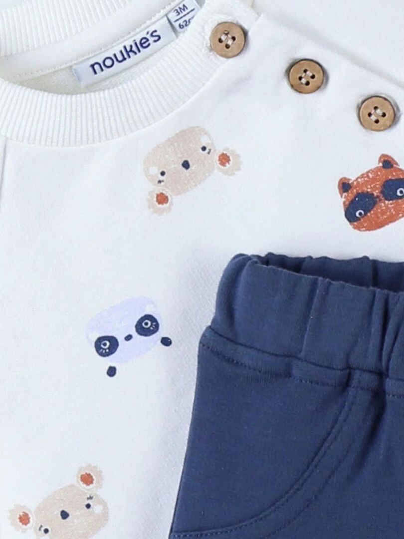Set sweatshirt imprimé animalier + jogging denim  écru/bleu   Noukie's   Bleu