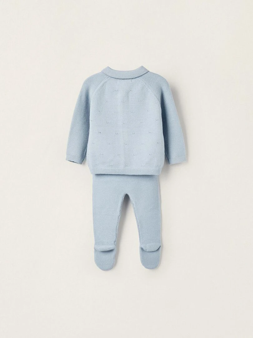 Manteau + Pantalon en Maille pour Nouveau Né EARLY BLOOM Bleu clair