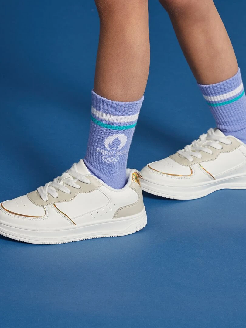 Lot de 2 chaussettes côtelées Paris 2024 Blanc/violet