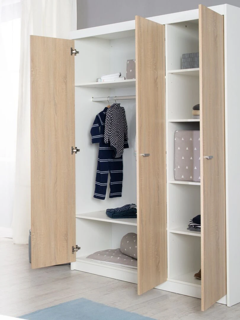 ROBA Armoire "Gabriella" 3 portes – technologie à fermeture progressive – blanc fraisé Blanc Marron
