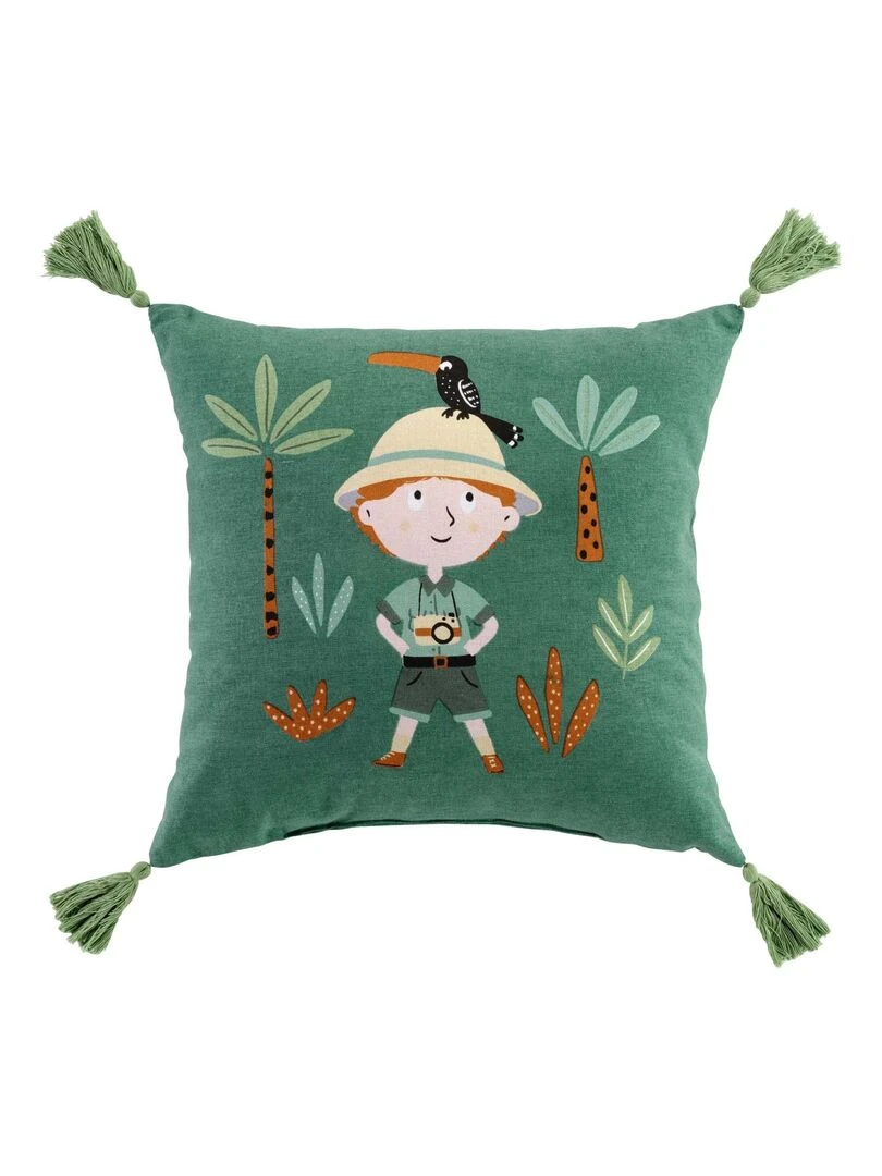 Coussin Leo explorateur et ses animaux 40cm Vert