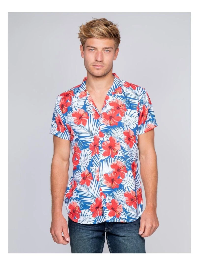 Chemise manches courtes fluide motifs DERSUS Bleu