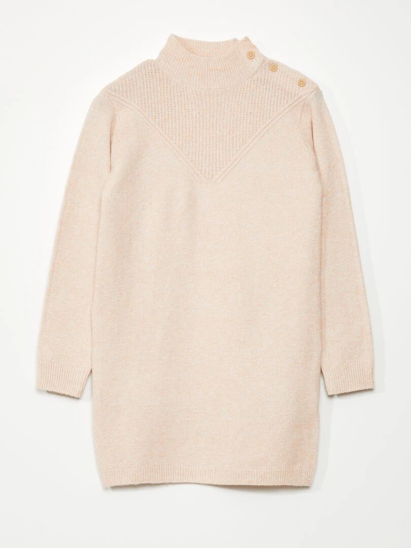 Robe pull en maille col montant Rose