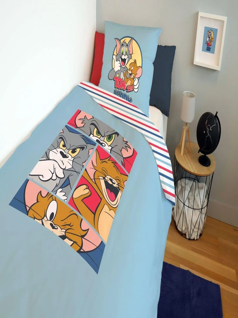 Housse de couette Tom and Jerry BD 140x200 cm 100% Coton Bleu