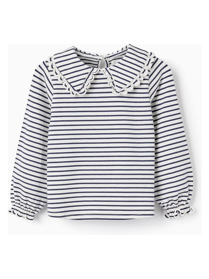 T shirt à Manches Longues à Rayures avec Col et Volants pour Fille manches longues SPRING BEGINS Bleu foncé