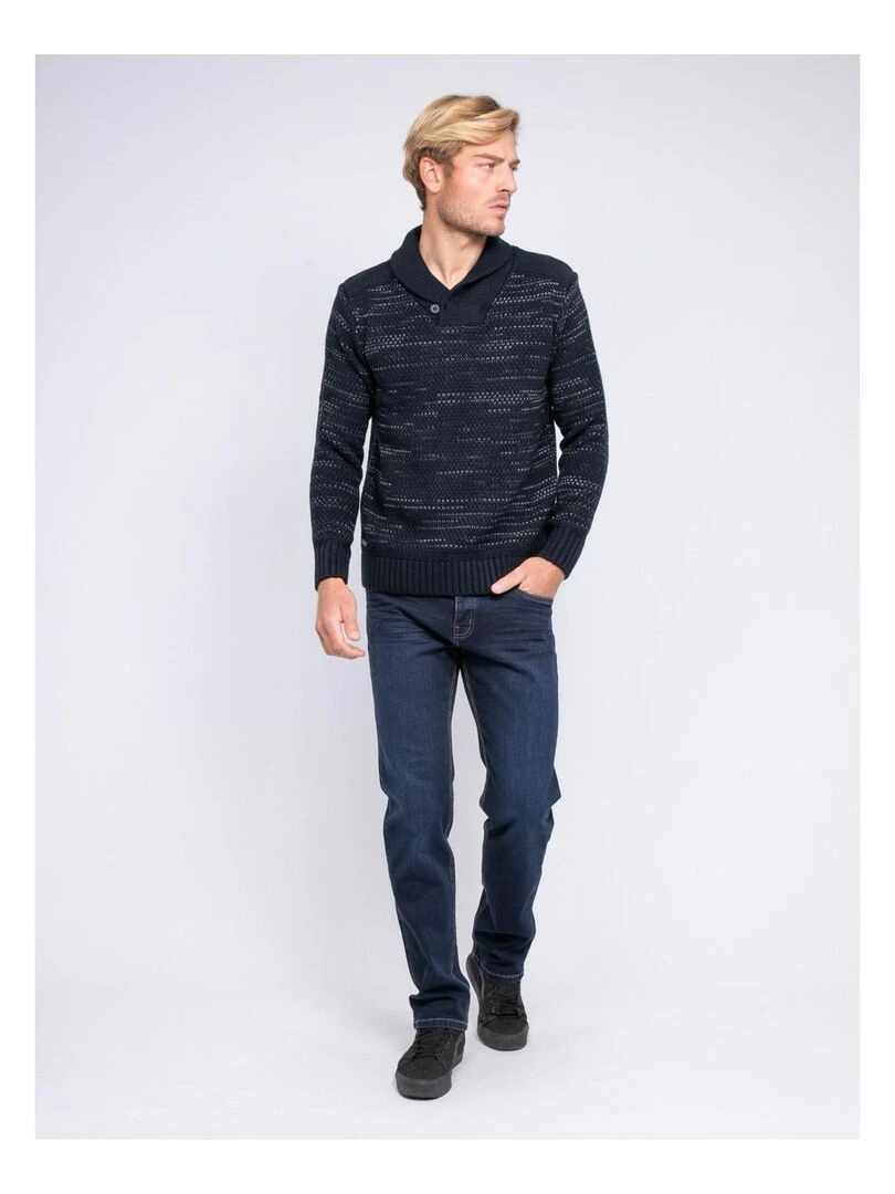 Pull col châle en maille LOOPING   Bleu marine