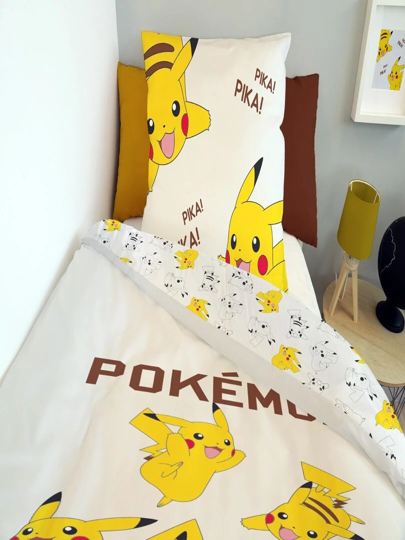 Housse de couette Pikachu Pokémon 140x200 cm   100% Coton   Ecru   Ecru