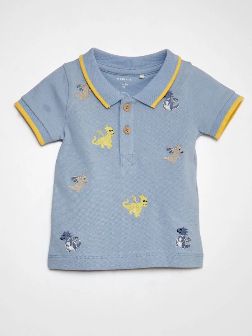 Polo à broderies dino bleu