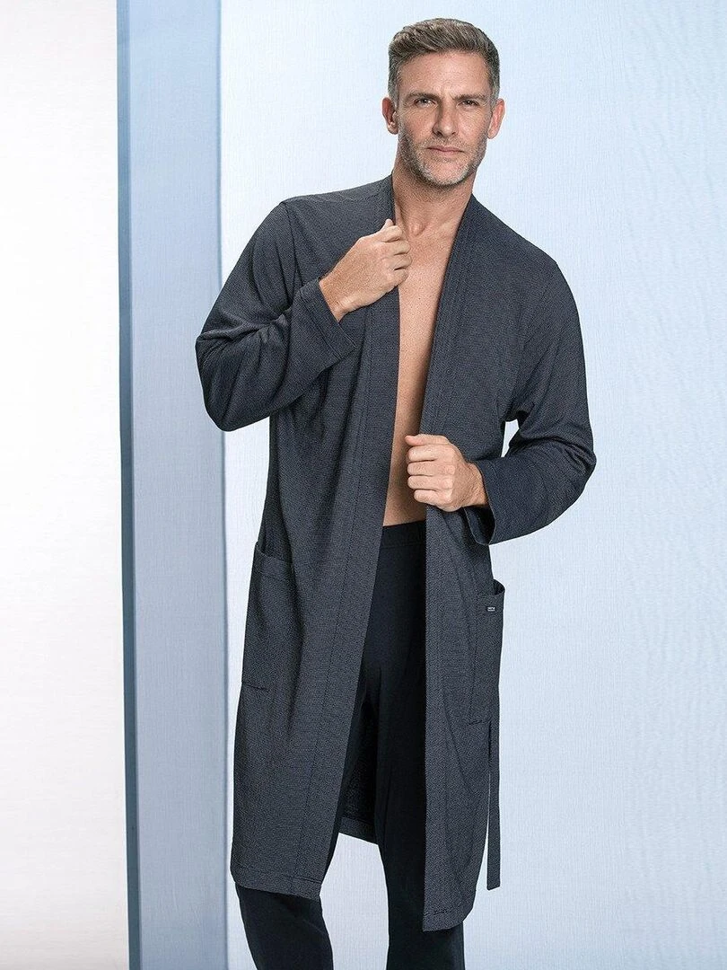 Robe de chambre en coton et modal Ren   Bleu