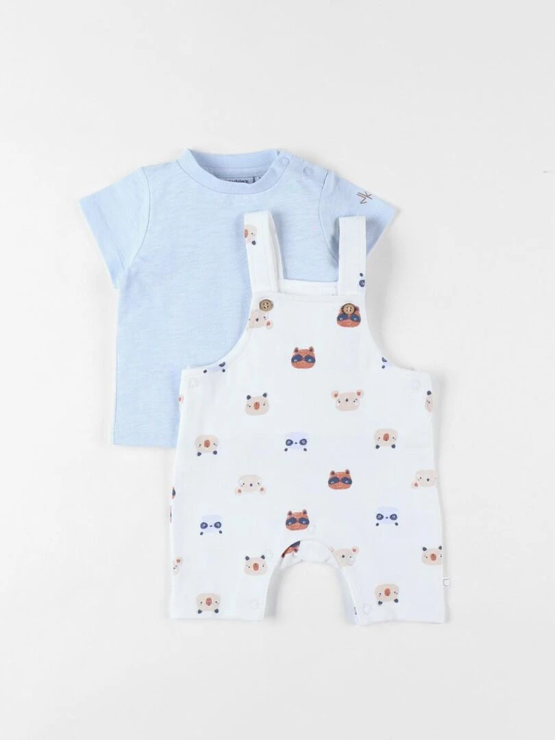 Set salopette imprimé animalier + t shirt clair/écru Noukie's Blanc