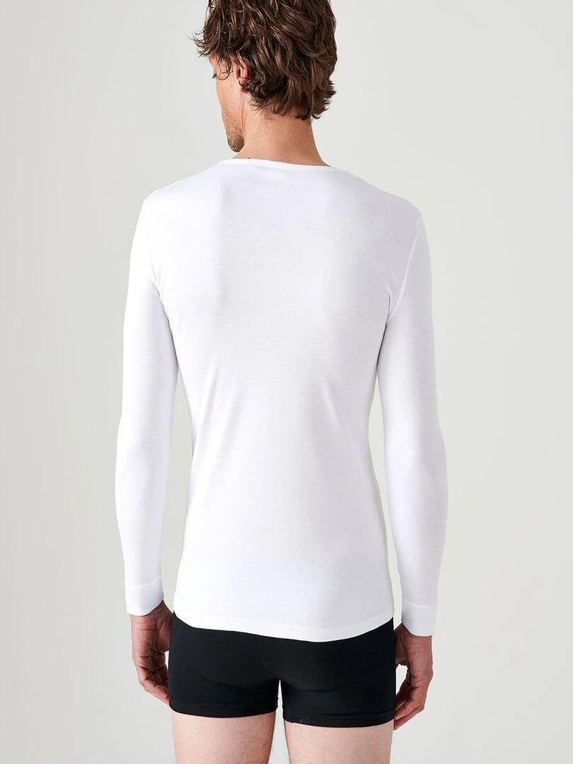 T shirt col V  maille interlock Thermolactyl   Damart   Blanc