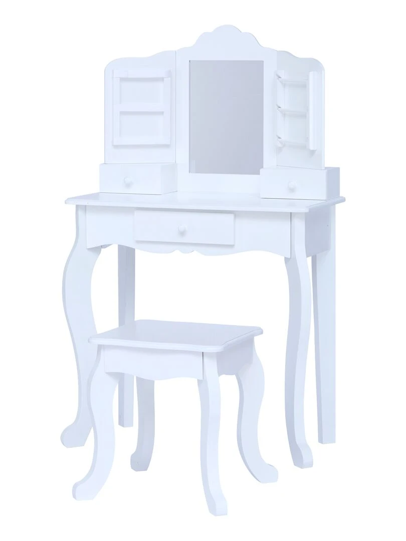 Coiffeuse enfant table de maquillage avec miroir et tabouret blanche Fantasy Fields TD 13366D Blanc