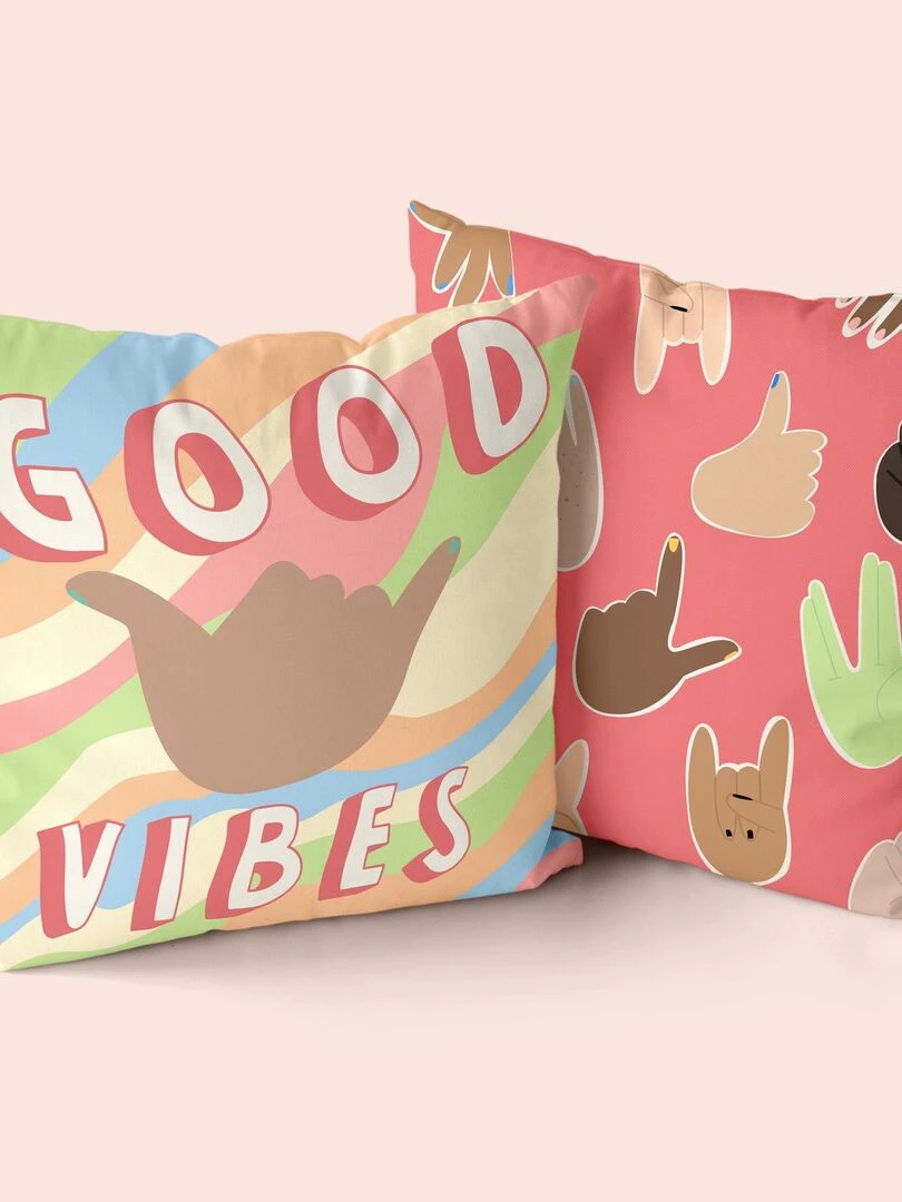 Housse de coussin décoratif Good vibes "Happyfriday"   Blanc