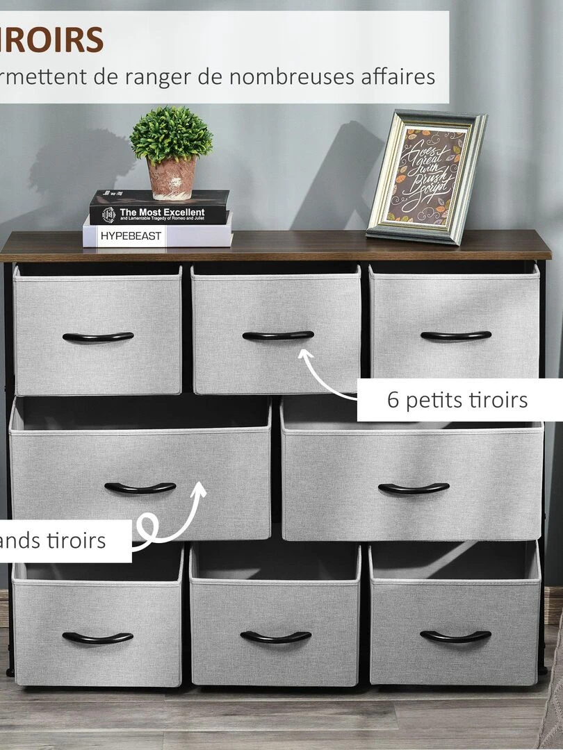 Commode meuble de rangement 8 tiroirs pliables en tissu 100 x 30 x 78 5 cm   Gris
