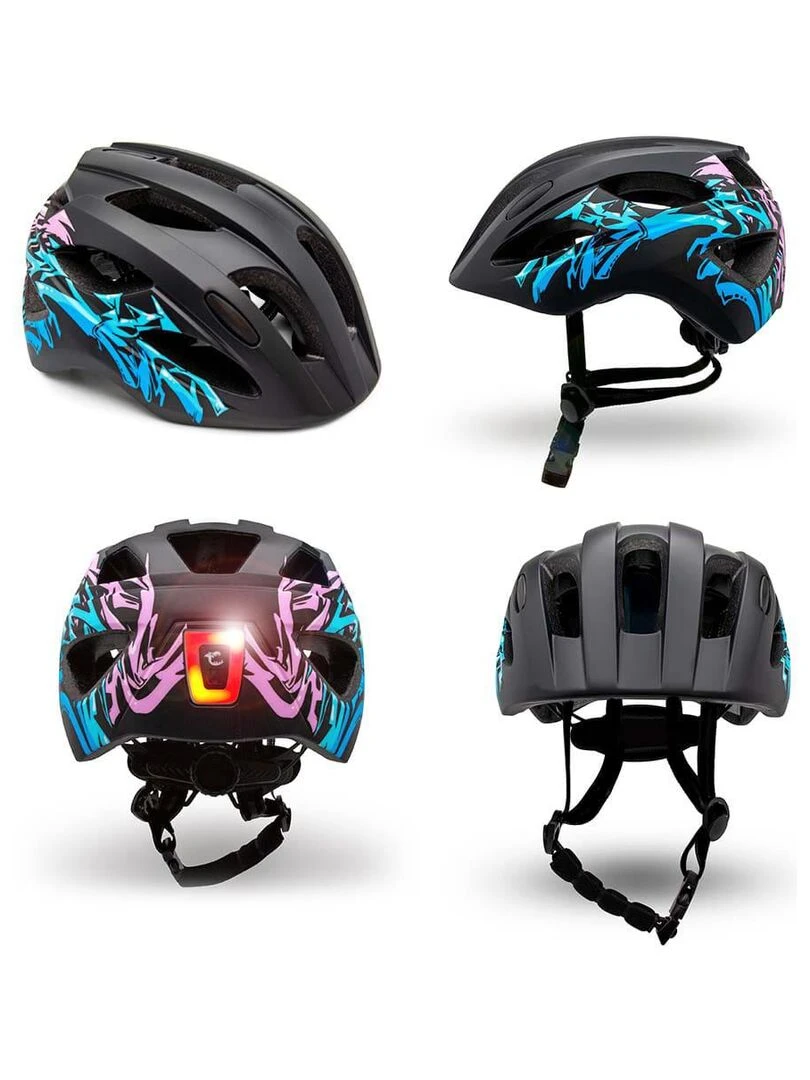 Casque de Vélo pour enfants de 6 à 12 ans   Graffiti Bleu  Certifié EN1078   Noir Noir