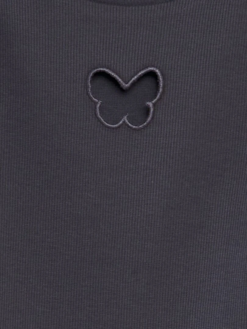 T shirt avec découpe sur le devant   NOIR