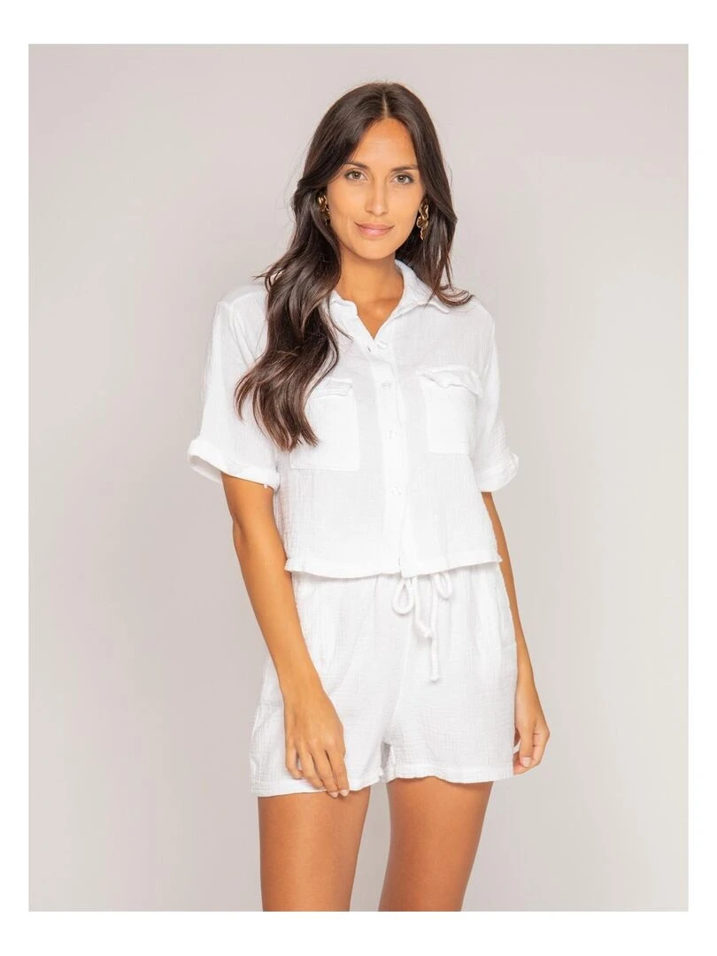 Short fluide en gaze de coton XONEKA Blanc