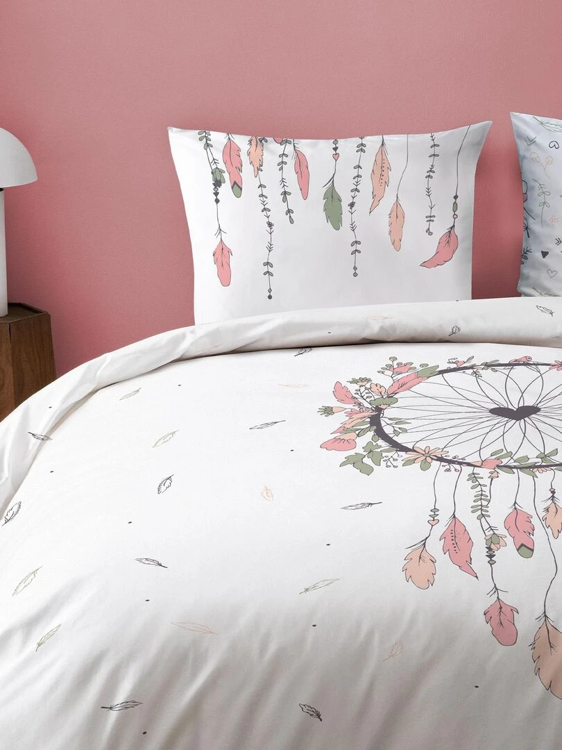Parure de lit imprimée 100% coton ATTRAPE COEUR Blanc