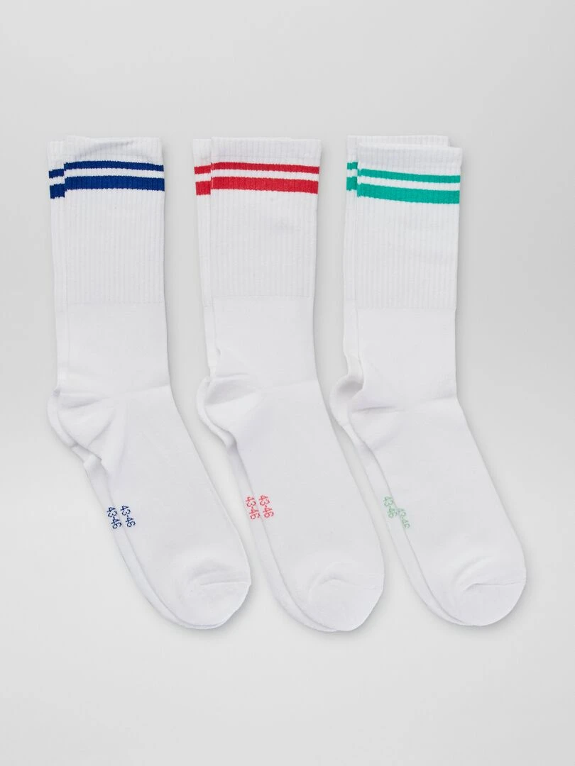 Lot de 3 paires de chaussettes côtelées Blanche/bleu/rouge/vert