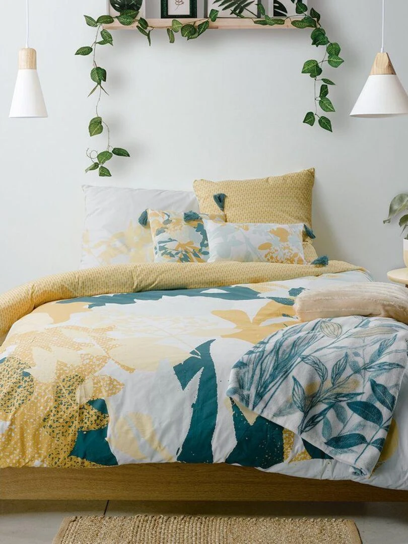 Housse de couette Réversible 240x260 cm + 2 taies d'oreiller 65x65 cm Coton Izia Fresh Beige