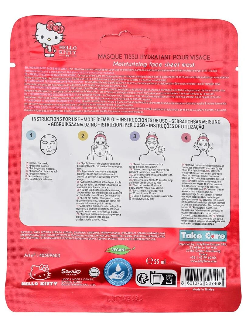 Hello Kitty Masque Tissu Hydratant pour Visage 25 ml N/A