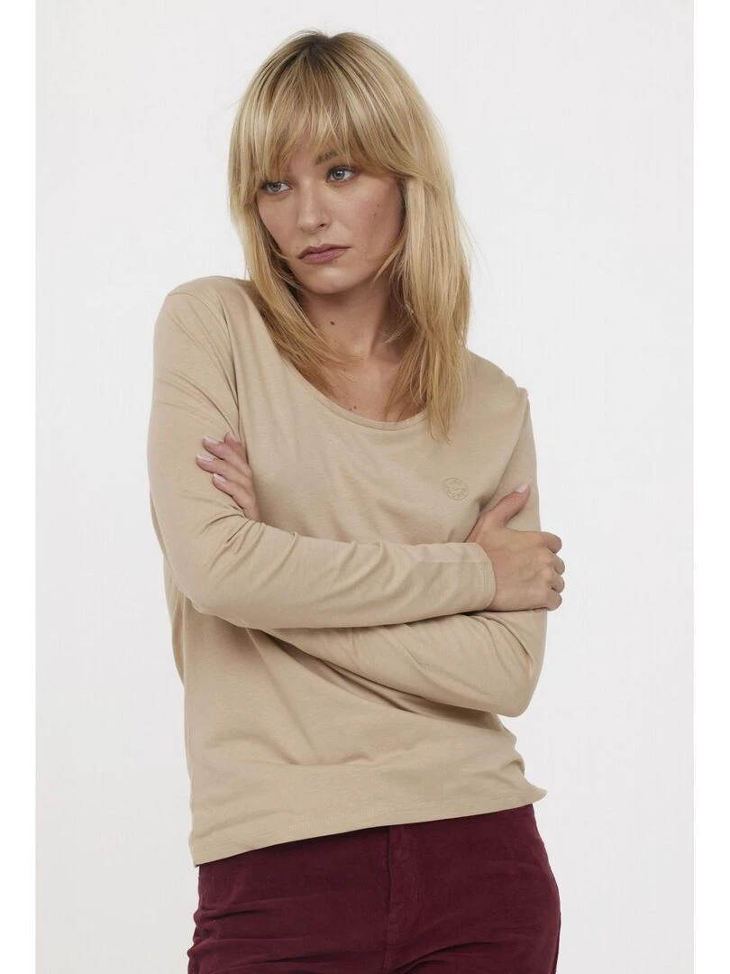 Lee Cooper   T Shirt manches longues coton slim AJILO   Beige argile