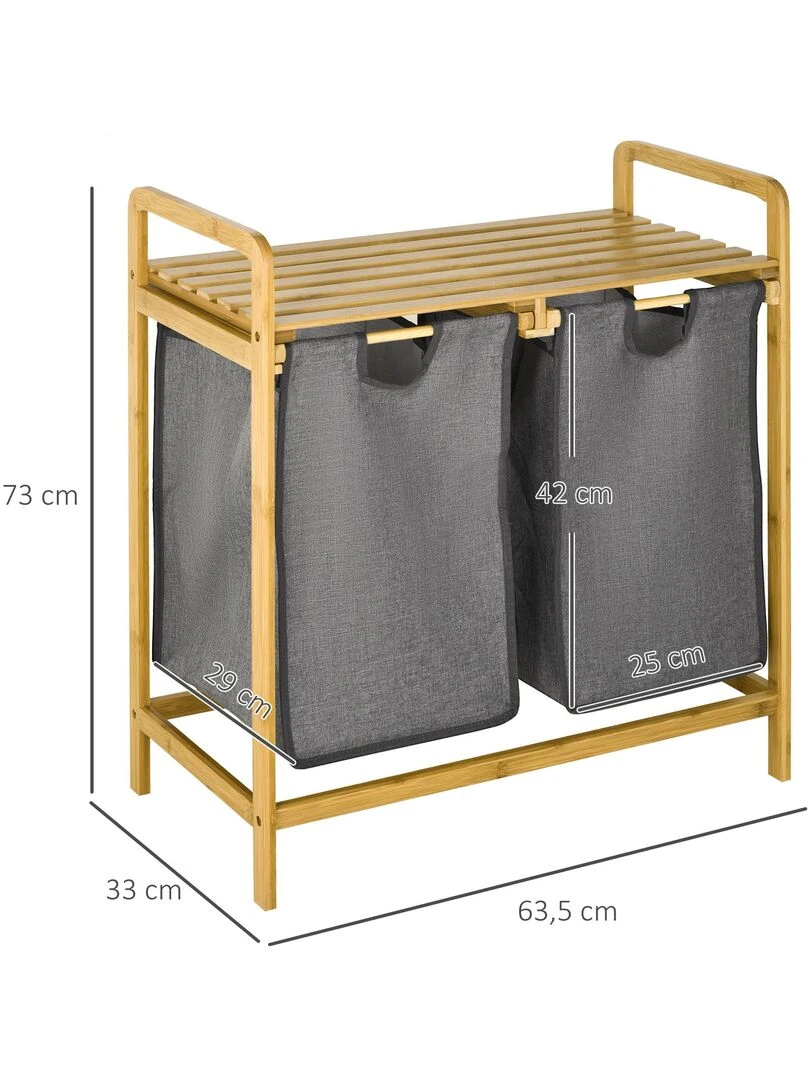 Panier à linge en bambou 2 paniers amovibles gris   Gris