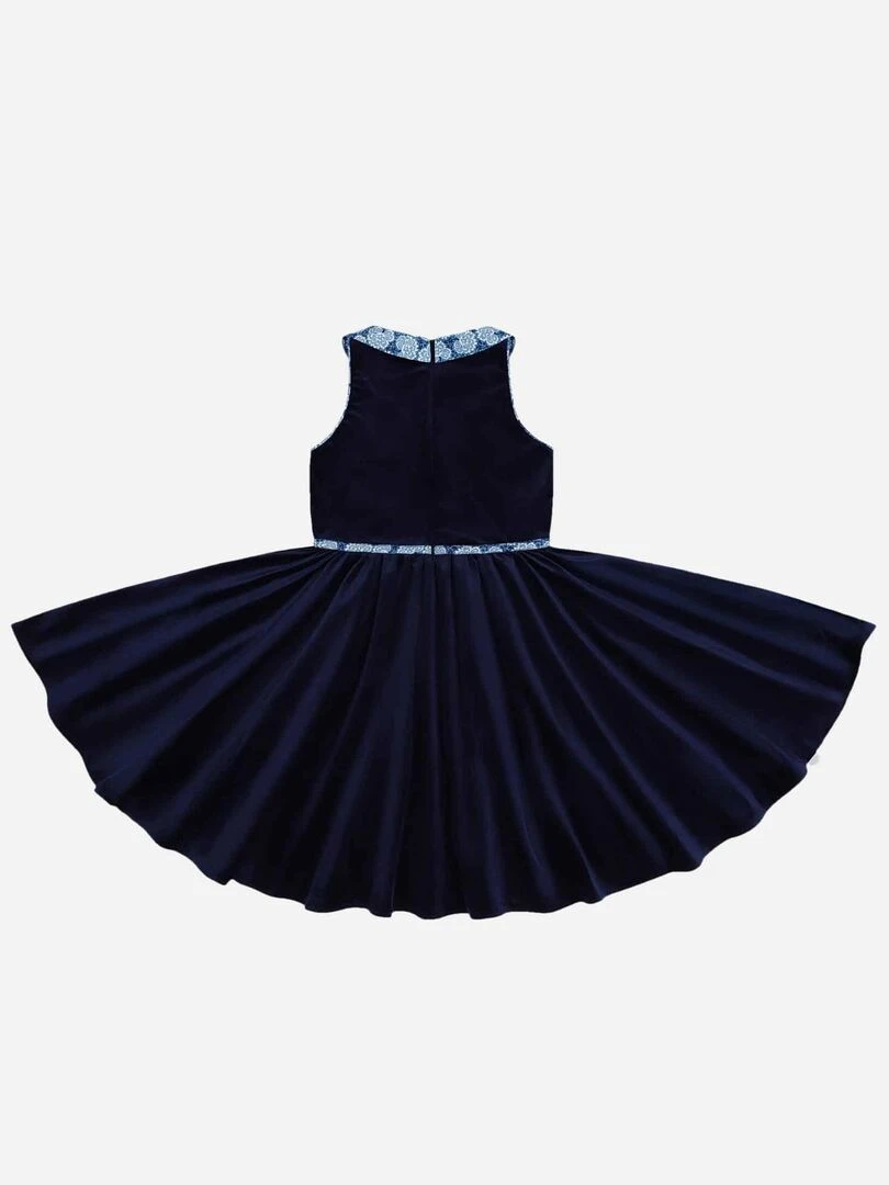 Robe Qui Tourne Fille  Velours Bleu Marine  Col Fleuri  HEPBURN   'LA FAUTE A VOLTAIRE'   Rouge