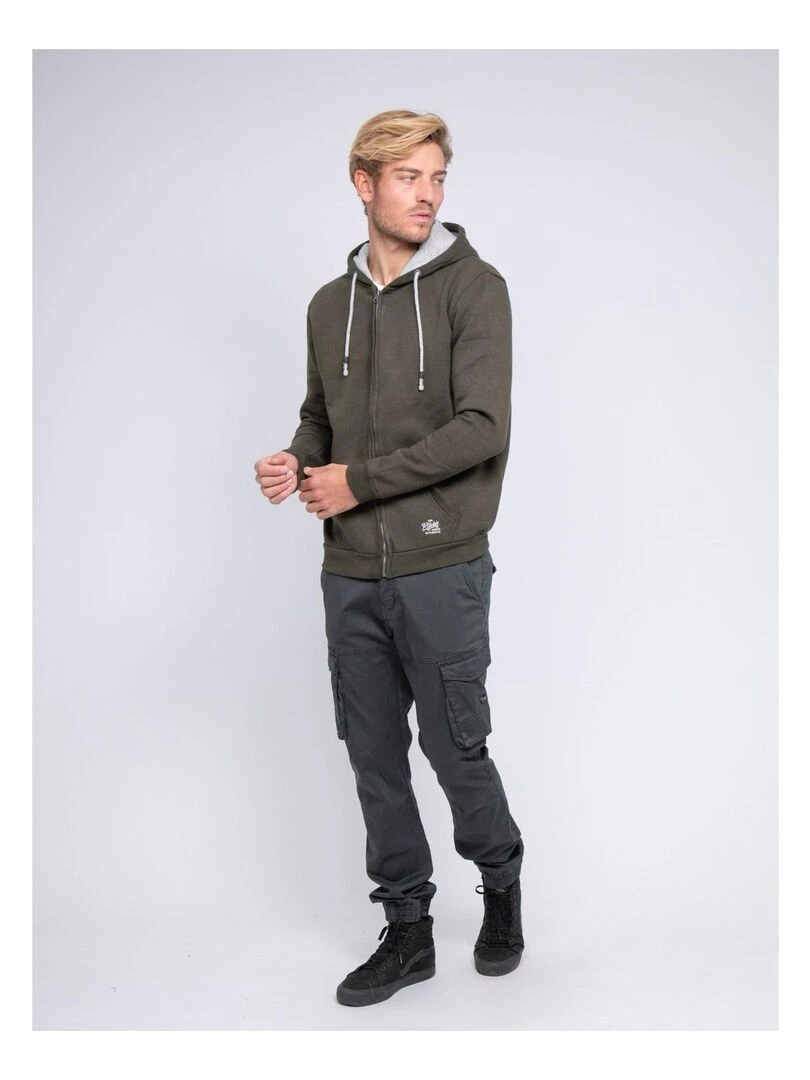 Sweat zippé capuche WAMIN   Kaki