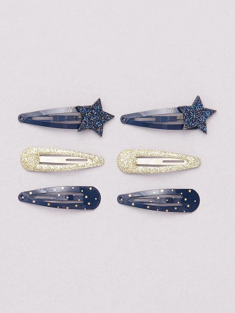 Lot de 6 pinces à cheveux bleu/doré