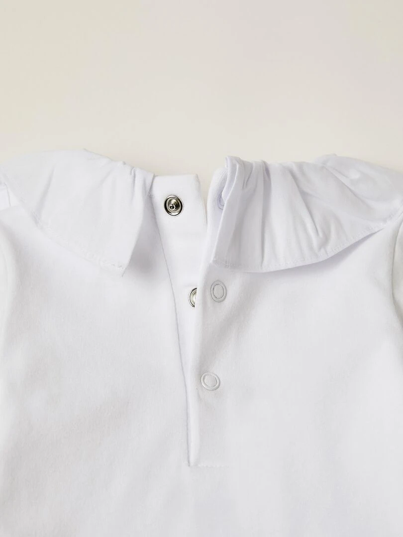 Body en jersey de coton avec volant pour nouveau né manches longues ESSENTIALS LINE   Blanc