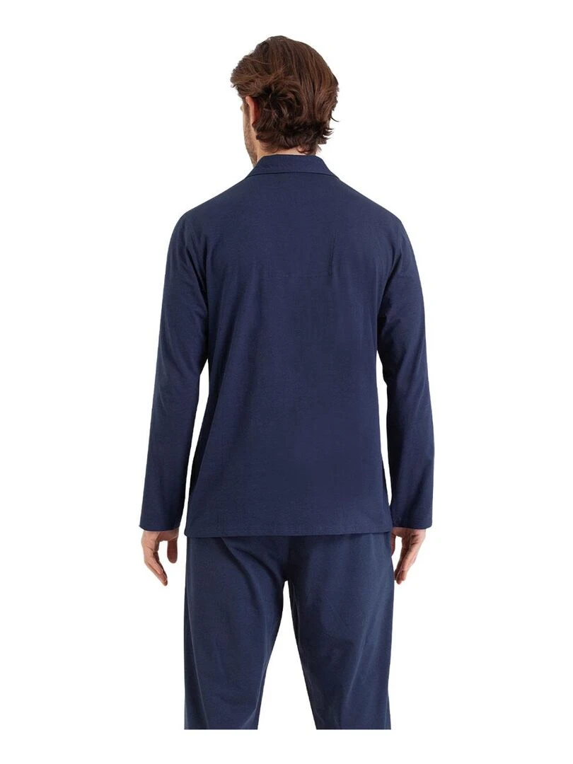 Pyjama long ouvert homme Easy Print   Bleu marine