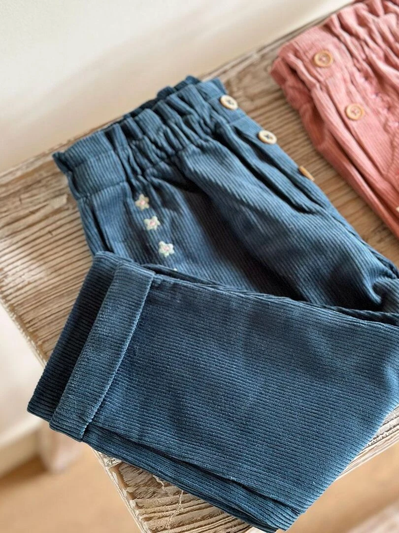 Pantalon bébé en velours côtelé Népal   Bleu