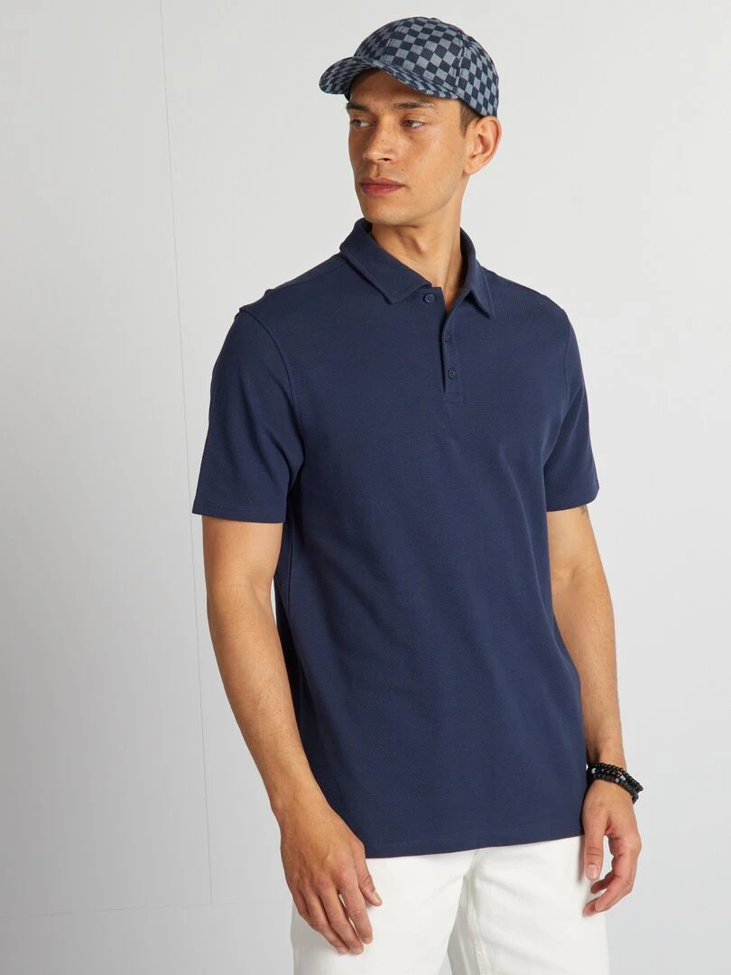 Polo uni texturé Noir