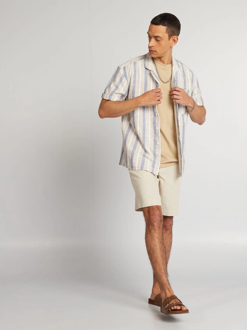 Chemise à rayures et manches courtes Bleu/marron/blanc