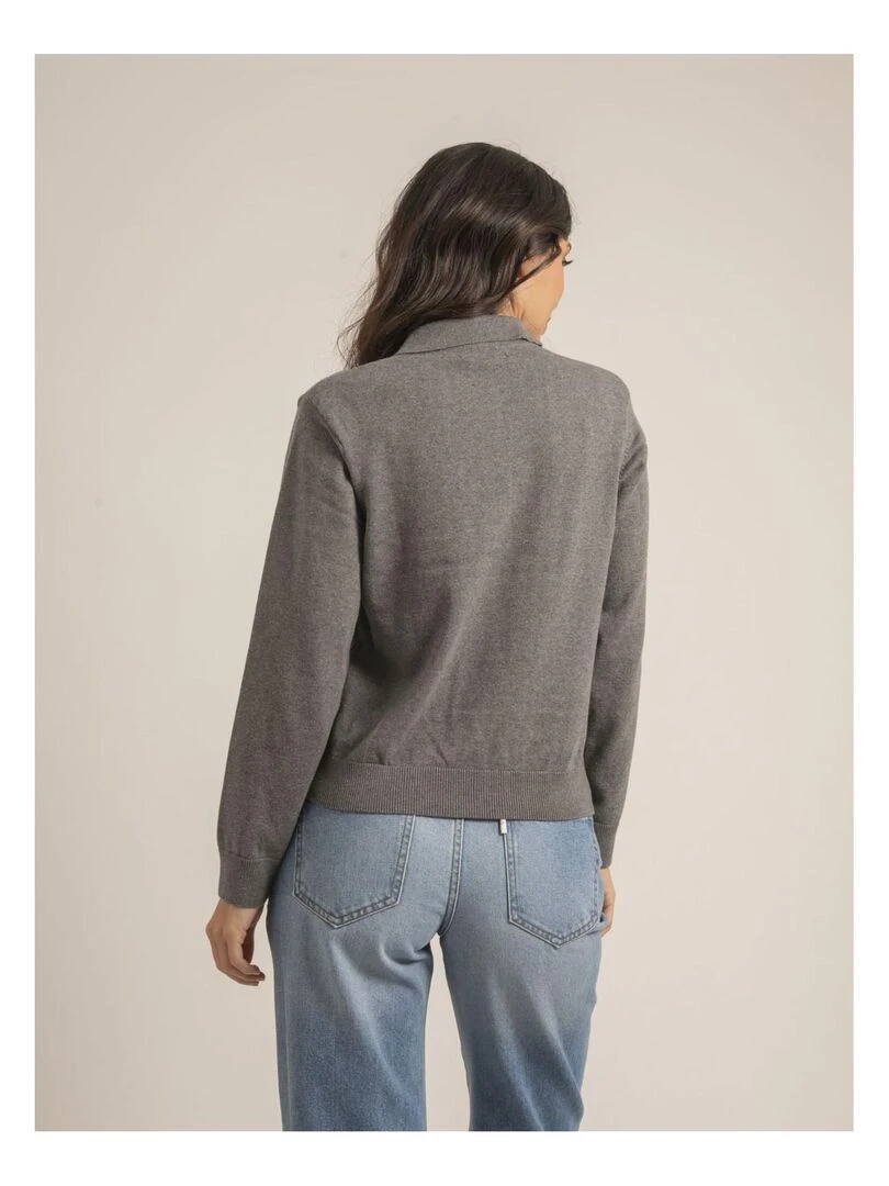 Pull fin col polo KONOR Gris