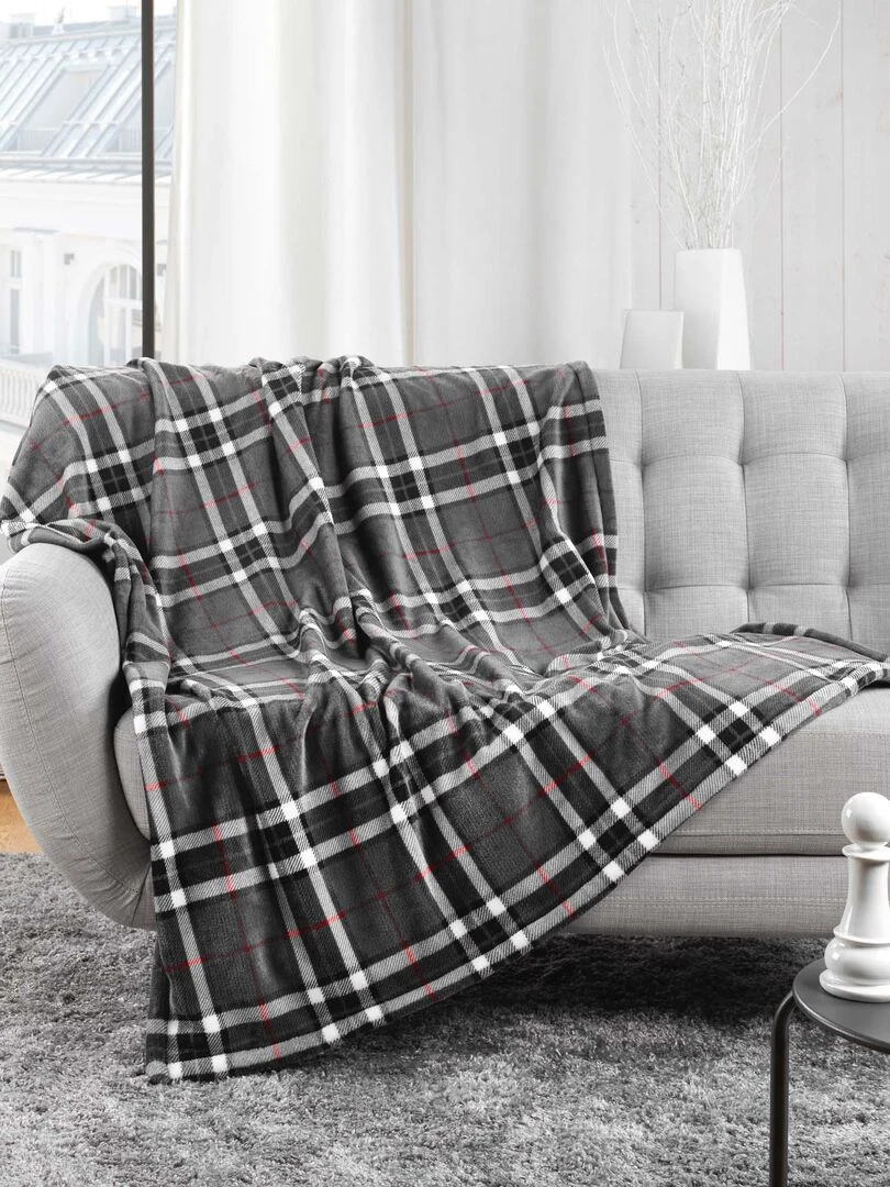 Plaid flanelle + poche pour pieds 125 x 150 cm Scottish Gris