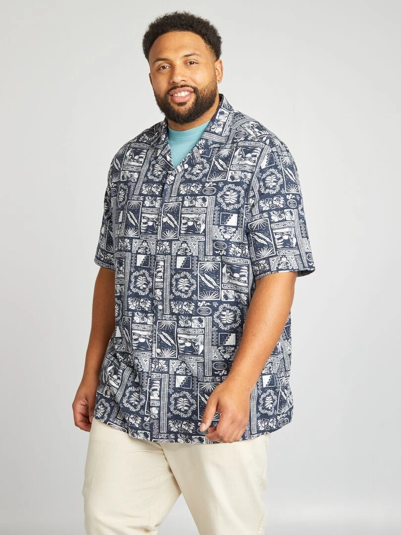 Chemise à manches courtes avec imprimé Bleu