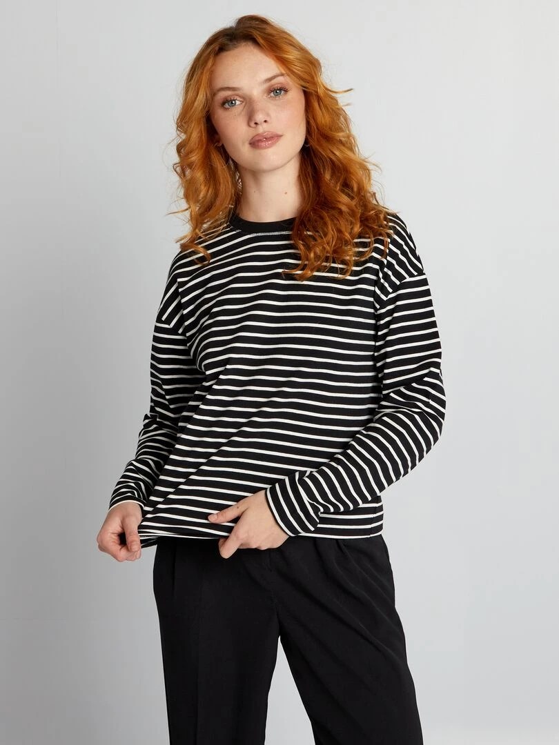 T shirt marinière en jersey   NOIR