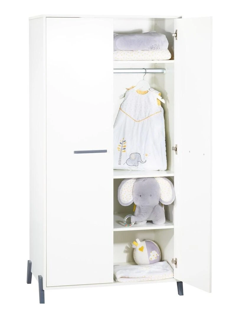 Armoire bébé 2 portes sur pieds en bois blanc BABYPRICE Blanc Gris
