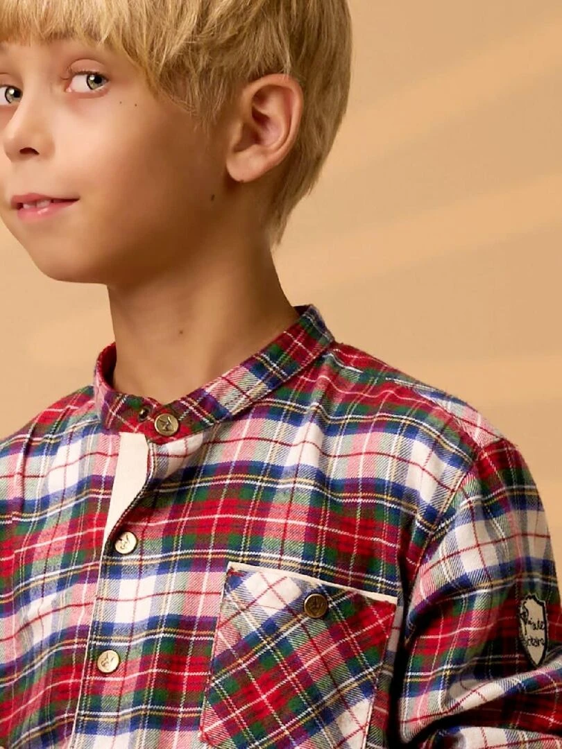 Chemise Noël Garçon Carrx Tartan Rouge Col Mao RIMBAUD 'LA FAUTE A VOLTAIRE' Rouge