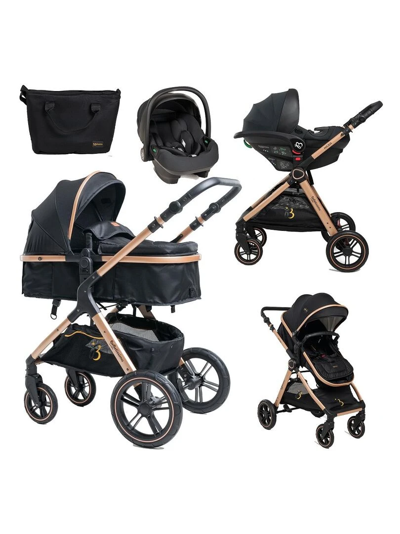 BEBELISSIMO Poussette combinée trio 3 en 1 siège auto I size 40 87cm – nacelle – dès la naissan Noir
