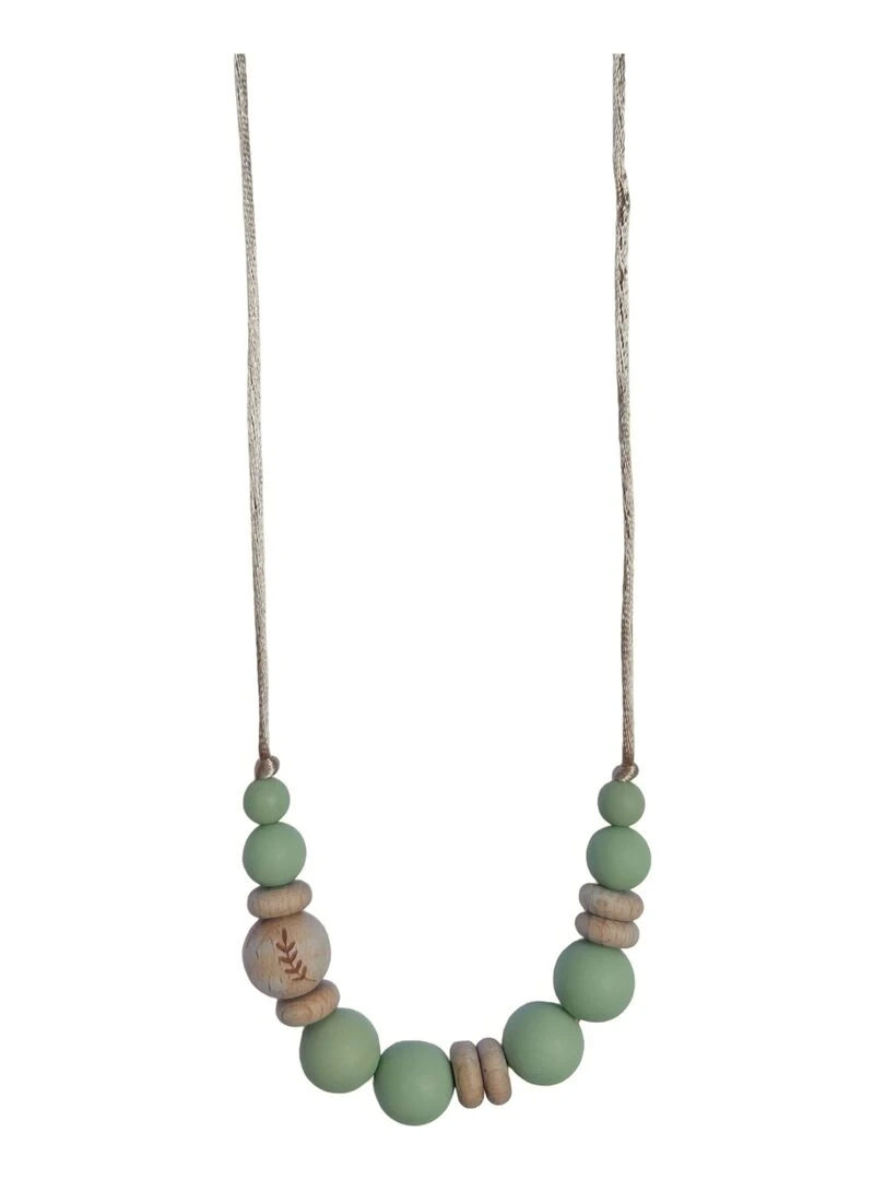 Collier d'allaitement ou de portage silicone et bois 'Laurier' Vert clair